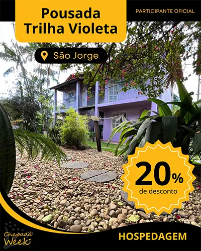 Pousada Trilha Violeta em São Jorge está com 20% de desconto no Chapada Week 2025