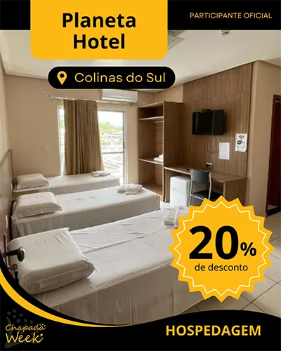 Planeta Hotel em Colinas do Sul oferece 20% de desconto no período do Chapada Week 2025.