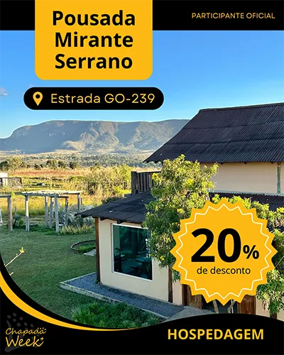 Pousada Mirante Serrano está com 20% de desconto no Chapada Week 2025