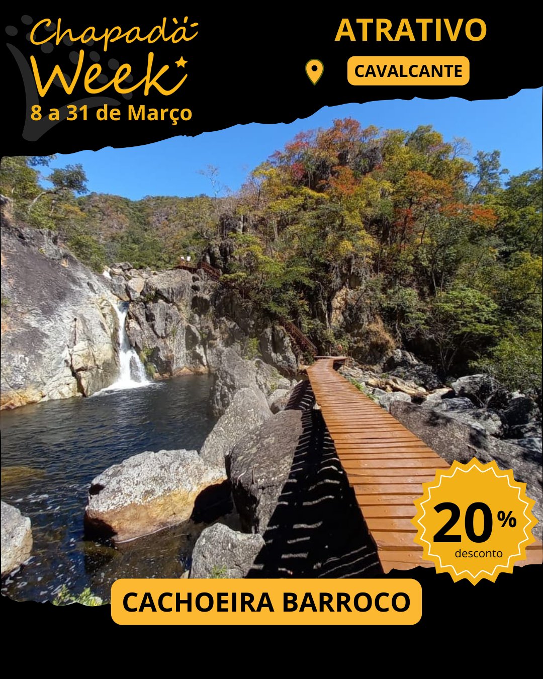 Cachoeira Barroco em Cavalcante deve entrar na sua lista do que fazer em março na Chapada dos Veadeiros